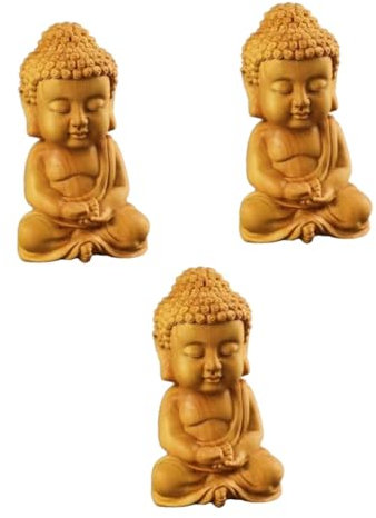 STOBAZA 3stücke Kreative Buddha Statue Aus Holz Miniatur Buddha Figur Handgefertigte Dekoration Für Tisch Und Auto Geschenkidee Für Buddhisten Und Zen-enthusiasten