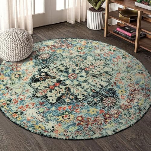 009,100 * 100cm, Runder Teppich Mit Floralem – Orientalischer, Abgenutzter Kleiner, Runder Teppich Im Vintage-Stil, Waschbar, Für Den Eingangsbereich, rutschfest, Fusselfrei