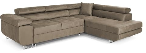 COMFORTINO FURNITURE Ecksofa mit Schlaffunktion PASTI L-Form, Sofa Couch mit Bettkasten, 3-Sitzer Eckcouch, Schlafsofa für Wohnzimmer, Big Sofa Couch mit Schlaffunktion (Hellbraun, Ottomane Rechts)