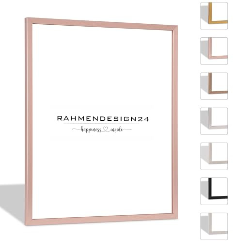 Rahmendesign24 Bilderrahmen Nero 59,4x84 (DIN A1) Roségold Fotorahmen, Wechselrahmen, Posterrahmen, Puzzlerahmen, schmaler Bilderrahmen