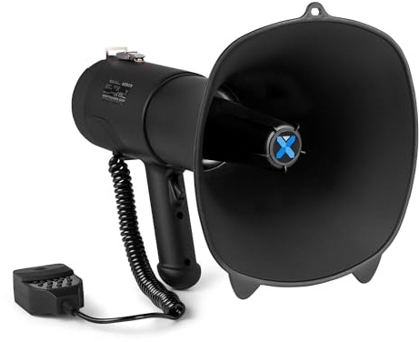 Vonyx MEG090 Megafono con Bluetooth da 90 W ricaricabile con Sirena e microfono, funzione di registrazione, potente megafono fino a 1400 metri, USB, SD, MP3 e AUX, megafono con tracolla, nero
