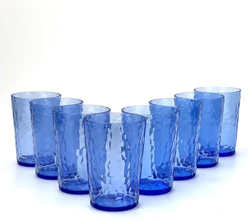 Yanglonghui 24-Ounce Plastic Tumblers (Set of 8), Reusable Plastic Mugs, BPA-Free Acrylic to Drink Mugs, Shatter Resistant, Textured Interior, Dishwasher Safe (Blue, 15 Ounce)