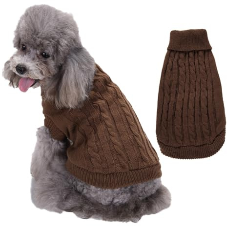FANSU Hundepullover Kleine Hunde, Hunde Pullover Waschbar Hundepulli, Solider Twist-Strick Pullover Hunde Shirt Elastisch Wärme Hunde Pullis, Strickpullover mit Beinen (XL,Braun)