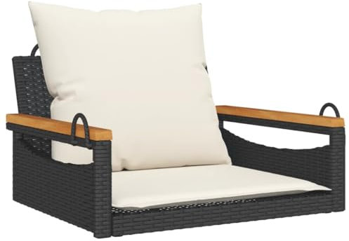 ULUYYUC Outdoor Bank Balkonbank Kleiner Balkon Bierbank Garden Bench - Hängesessel mit Kissen Schwarz 63x62x40 cm Poly Rattan für Balkon Parks Innenhof Garten