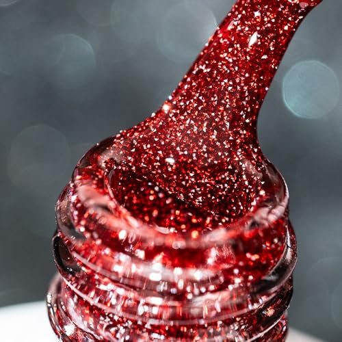 BURANO UV Glitzer Nagellack, 7.3ml Reflective Nagel Gel UV lack, Rot Nägel Nagellack Led Holographisch Gel Polish Curing Need S26