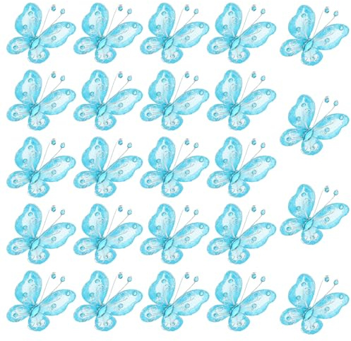 PATIKIL 24Pz Farfalle Decorative, Farfalle per Artigianato da 2.2 Kit Farfalle per Decorazioni Parete Fai da Te per Casa Abbigliamento Matrimonio, Azzurro Chiaro