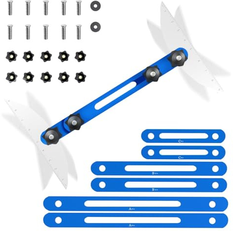 Stair Treads Gauge Template Tool,Stair Tread Jig 11.4-60.7 inch Length Adjustable, Aluminum Alloy Stair Template Tool Shelf Layout Tool for Stairs, Risers, Shelf and Cutting Drywall (Blue)