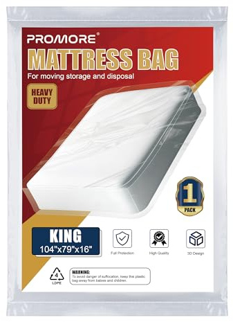 Housse Protection Matelas Déménagement et Stockage 180/200 x 200 cm | Housse à Matelas Plastifiée Plastique Rangement Sac de Stockage, Robuste, réutilisable, indéchirable