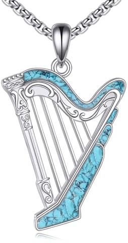 DAYLINLOVE Harfe Kette 925 Sterling Silber Harfe Musik Halskette Türkis Anhänger Schmuck Geschenke für Damen