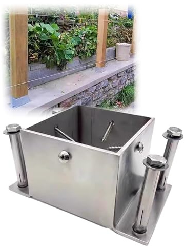 Heavy Duty Post Holder for Fence,Square Metal Railing Support Kit,Deck, Porch,Pergola, Patio, Mailbox,Adjustable Stainless Steel Anchor Base(150x150x100mm/6x6x3.9in)