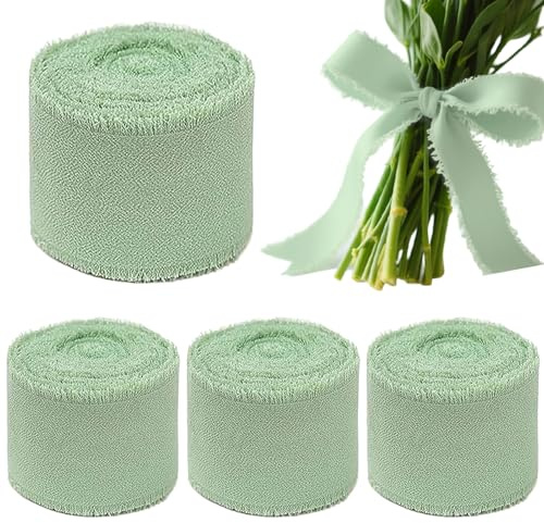 Schleifenband Grün,Tischband Eukalyptus Grün, 4cmx20m Geschenkband Hochzeit,Satinband Breit, für Hochzeitseinladungen, Brautsträuße, Geschenkverpackungen, DIY Arbeiten
