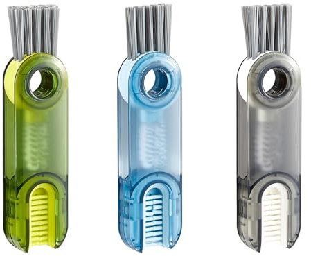 Funalix 3 Stück 3-in-1 Multifunktionale Silikon-Reinigungsbürste für Flaschen, Becherdeckel & Strohhalme | Spaltreinigungsbürste für Thermosflaschen, Trinkflaschen & Tassendeckel (Grün, Blau, Grau)