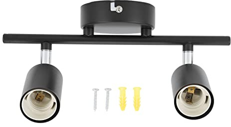 Jiawu Kit de Iluminación de Riel lideró de 2 Luces, Iluminaciónón Puntual de Techo Con Rotación Flexible, Lámpara de Riel lideró de Montaje Empotrado en Pared/Techo, Bombillas E27 Sin Incluidas