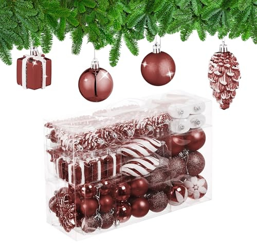 Relaxdays Set 72 Bolas Árbol Navidad, Bolitas Navideñas Brillantes, con Purpurina y Mate, Botas, Corazón, Marrón