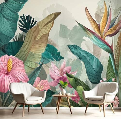 Carta Da Parati 200X140Cm Fiori Di Foglie Di Banano Fotomurali Seta Murale Alla Decorazione Da Muro Xxl Poster Cameretta Per Camera Da Letto Soggiorno Piante Tropicali 3D Pittura Colore