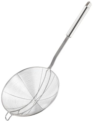 LOLIPPYY Colador de Acero Inoxidable para Hot Pot Espumadera de Malla Doble con Mango Ergonómico Resistente al Calor Diámetro para Escurrir Fideos Pasta y Freír Alimentos