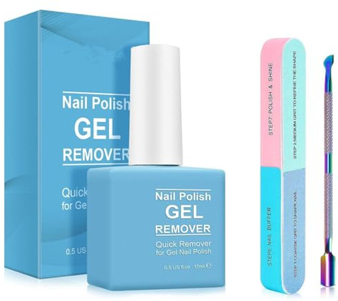 Gel Polish Remover With File & Scraper,Fast Gel Polish Remover,Fast Acting Nail Varnish Remover Kit,Easy & Quick Removal in 3-5 Minutes,No Need for Foil,Safe & Easy NailGel Remover for Home Use