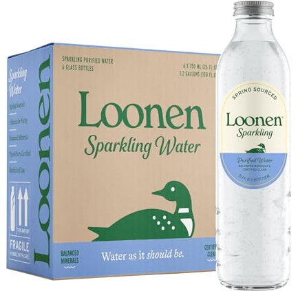 Loonen Spring Sourced Sparkling Water, Glass Bottled High Carbonation, Minerals, Magnesium, Potassium, Calcium, Sodium, PFAS Free, Plastic Free, NSF Certified, American Made, Pack of 6, 750mL