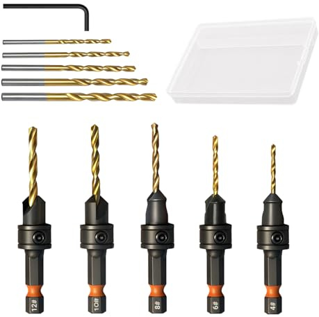 WojBear Countersink Drill Bit Set, 12 PCS Counter Sink Drill Bits for Woodworking, #4 6 8 10 12