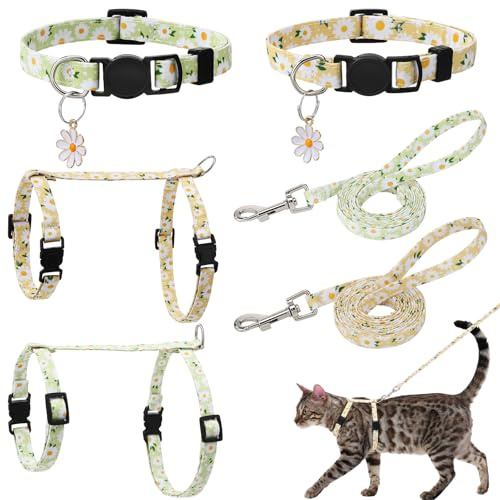 Smivyhp 2 Stück Katzengeschirr und Leine Set mit Gänseblumen Muster