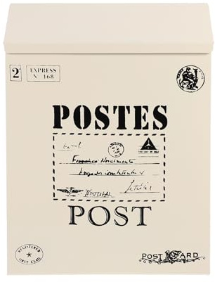 Alipis Cassetta Postale da Parete Vintage in Ferro Serratura e Chiave Cassetta delle Lettere Stile Americano Color Crema Porta Lettere e Giornali per Uso Esterno e Decorazione Giardino