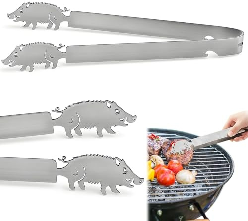 KQWVZ 2PCS Grillzange Motiv Wildschwein, Edelstahl Bratwurstzange für Jagd Jäger, Geschenk Jäger, Männergeschenk, Spülmaschinengeeignet, Grillbesteck für Steak, Fisch, Gemüse, Jagdgeschenk