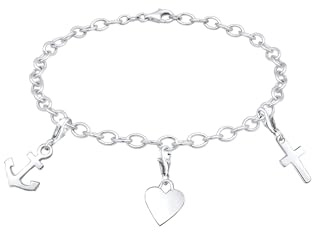 Elli armband ankare hjärta kors 925 sterlingsilver, 190, fasettad slipning, Utan