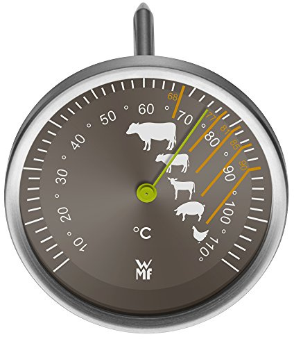 WMF Fleischthermometer analog 6,3 cm, Bratenthermometer mit Garpunkte-Markierungen für Steak Rind Kalb Lamm Schwein Geflügel, Sonde bis 110°C