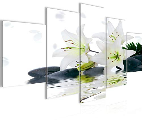 Runa Art - Bilder Blumen Lilien 200 x 100 cm 5 Teilig XXL Wanddekoration Design Grau 201651a