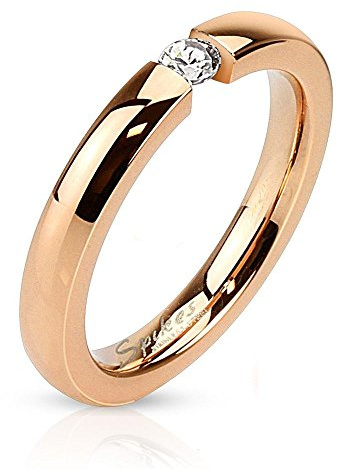 Bungsa Ring Rosegold mit Zirkonia Kristall Stein Edelstahl hochglanzpoliert für Damen Verlobungsring Größe 49-62 (Ring Fingerring Partnerringe Verlobungsringe Trauringe Damenring Chirurgenstahl)