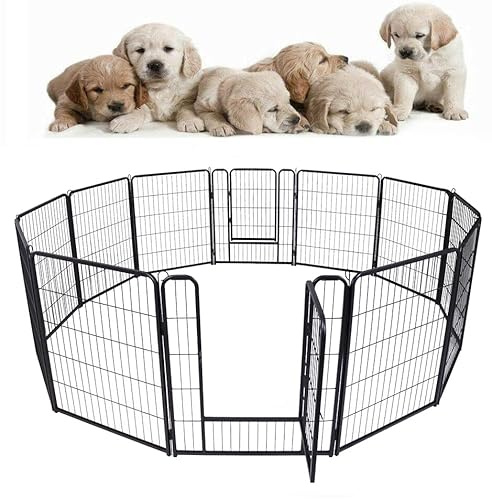 HENGMEI Welpenauslauf Absperrgitter Hund, 80cm Hundegitter, 12 Teilig | Hundebox Wohnung Faltbar Hundekäfig Laufstall für Hunde, Katze, Kaninchen, Innen und Außen
