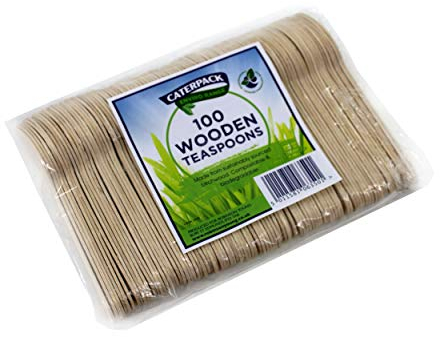 Caterpack Enviro Range 100 Wooden Teaspoons, Biodegradable/compostable/Disposable Wooden teaspoons, 100% Birchwood/eco Friendly Ideal for Catering/picnics/Parties/Camping