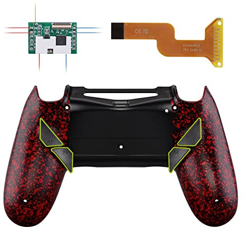 eXtremeRate Programmierbar Dawn Remap Paddel Kit für ps4 Controller-Rot | Textur Rückgehäuse Case, Upgrade Remapper Board, 4 Back Paddles/Tasten, Umbau Zubehör für ps4 Controller JDM-040/050/055