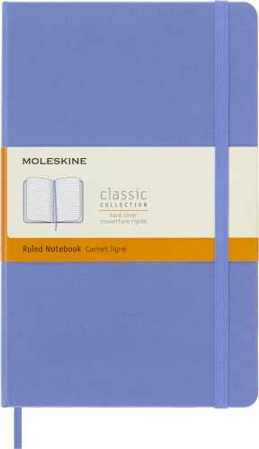 Moleskine - Klassisches Notizbuch, Liniertes Notizbuch, Hardcover und elastischer Verschluss, Großformat 13 x 21 cm, Farbe Hortensienblau, 240 Seiten