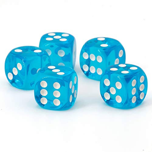 16mm W6 Würfel türkisblau transparent/weiß - Made in Germany! - 5Stk