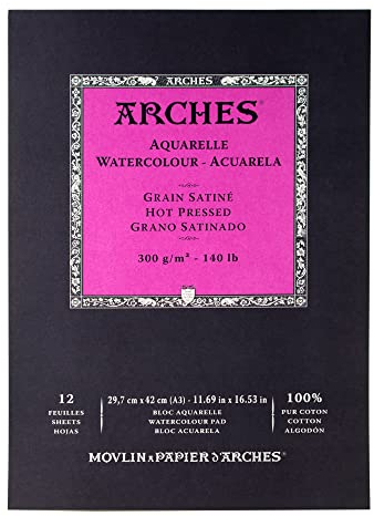 ARCHES A1795099 Aquarelle 100% Satin 300g geleimter Block A3 12 Blatt Naturweiß