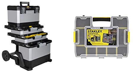 Stanley FATMAX Rolling Workshop Toolbox & Sortmaster Stackable Storage Organiser for Tools, Small Parts, Adjustable Compartments, 1-97-483