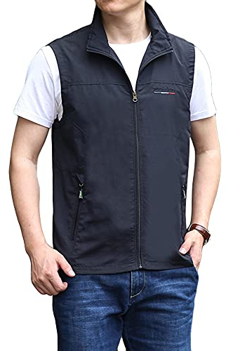 DAIHAN Herren Sommer Outdoor Weste Leicht Atmungsaktiv Anglerweste Ärmellos Jacke Leicht Safari Weste Multifunktionsweste Camping Vest Jagd Angeln Wandern Funktionsweste,Schwarz,4XL