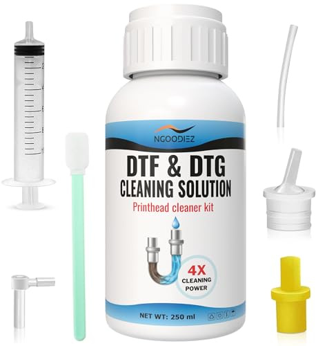 NGOODIEZ DTF Printhead Cleaning Solution Kit for Epson ET-8550 L1800 XP-15000 | DTF DTG Printer Head Cleaner Dissolves White Ink Clogs | Restores Print Quality & Extends Printhead Life - 250mL