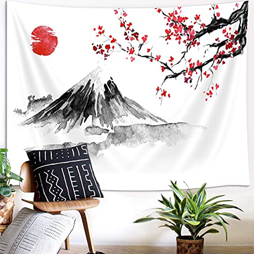 YISUMEI Japanische Dekor-Tapisserie Mount Fuji Tapisserie für Schlafzimmer Ästhetik Rote Sonne Wandteppiche Wandbehang für Raumdekor (L/150x200cm/59x79 Zoll)