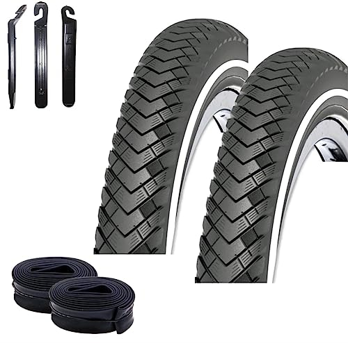 2 x Rexway Conejo 03 Pannenschutz Fahrradreifen Schwarz mit Reflex 47-622 (28 x 1,75) + 2 passende Schläuche AV inkl. maxxi4you Reifenheber