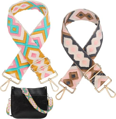Breiter Taschengurt Verstellbarer Schultergurt 5cm Breit Tragegurt Boho Umhängegurt für alle Umhängetaschen Tragetaschen und Handtaschen 80-130 cm Verstellbarer 2 Stück (Pink & Grau)