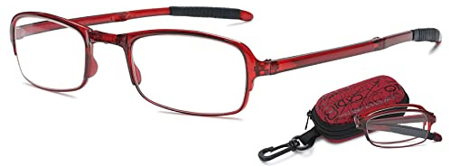 Lanomi Faltbare Lesebrille Herren Damen Mini Kompakte Klappbare Lesehilfe Leicht TR90 Anti Blaulicht Brillen Stärke mit Etui Rot 2.0
