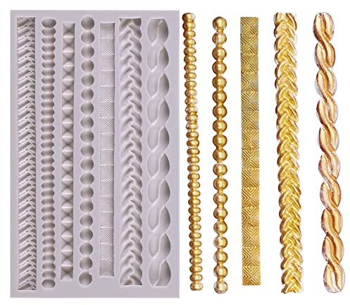 Scroll Lace Fondant Molds, Baroque Chocolate Frame Decor, Clay Frame Relief Mould for Birthday Wedding Cake Decoration Cupcake Topper Pie Crust Candy Resin Clay Furniture Corner Border, Gray