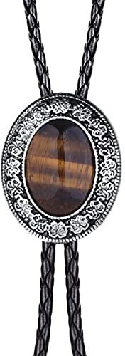FWSHANGMAO Bolo Tie,Western Denim Krawatte Klassisches Muster Form Bolo Krawatte Tigerauge Stein Krawatten Charm Classic Anhänger Krawatte Für Elegante Accessoires