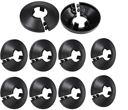 SuSohr Pack of 10 Plastic Radiator Pipe Collars Pipe Covers for 15 mm Diameter Pipe (Black)