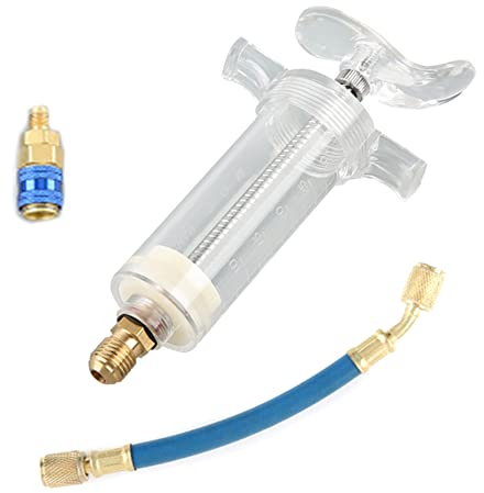 ihreesy R134A Kompressor Ölinjektor Kit, Injektions Klimaanlagen HLK-Werkzeug AC-Öl- und Farbstoffinjektor mit R134A-Schnellkupplungs Einspritz Klimaanlagen Werkzeug Kältemittelwerkzeuge