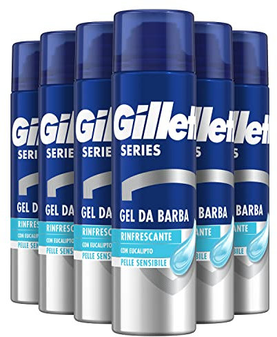 Gillette Series GEL DA BARBA RINFRESCANTE Con Eucalipto, Effetto Lenitivo, Protegge la Pelle Sensibile, Rasatura Confortevole, 200ml X6