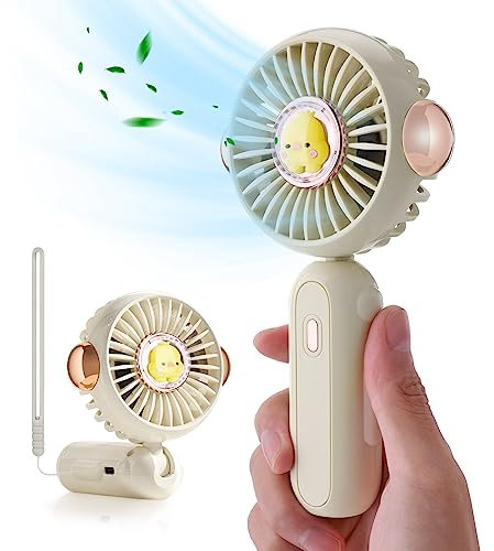 JYPS Portable Handheld Fan, Mini USB Hand Fan with Rechargeable Battery and 3 Speeds, Cute Personal Small Electric Fan //Kids Travel, Foldable Fan for Office/Desktop/Table/Bedroom, White, (MS-102)