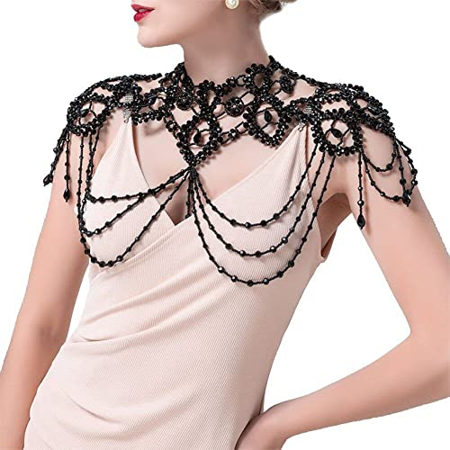 Dinntty Elegante Perlen-Schulterkette, Halskette, Hochzeit, Braut-Schulterkette, Bikini-Körperkette, Schmuck für Frauen und Mädchen